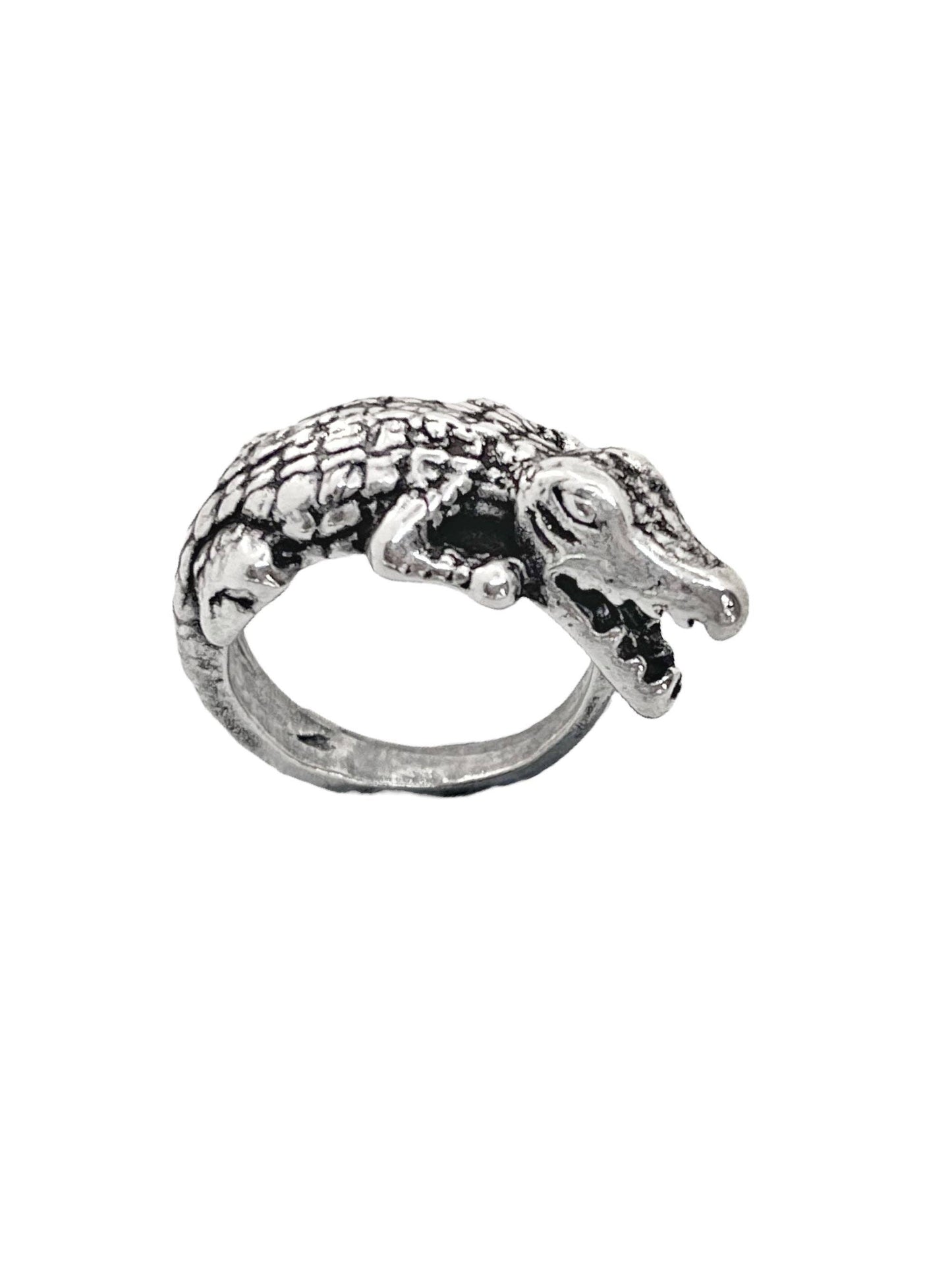 Gloria Mago - Krokodillenring in antiek zilver van 7 micron. Maat 16