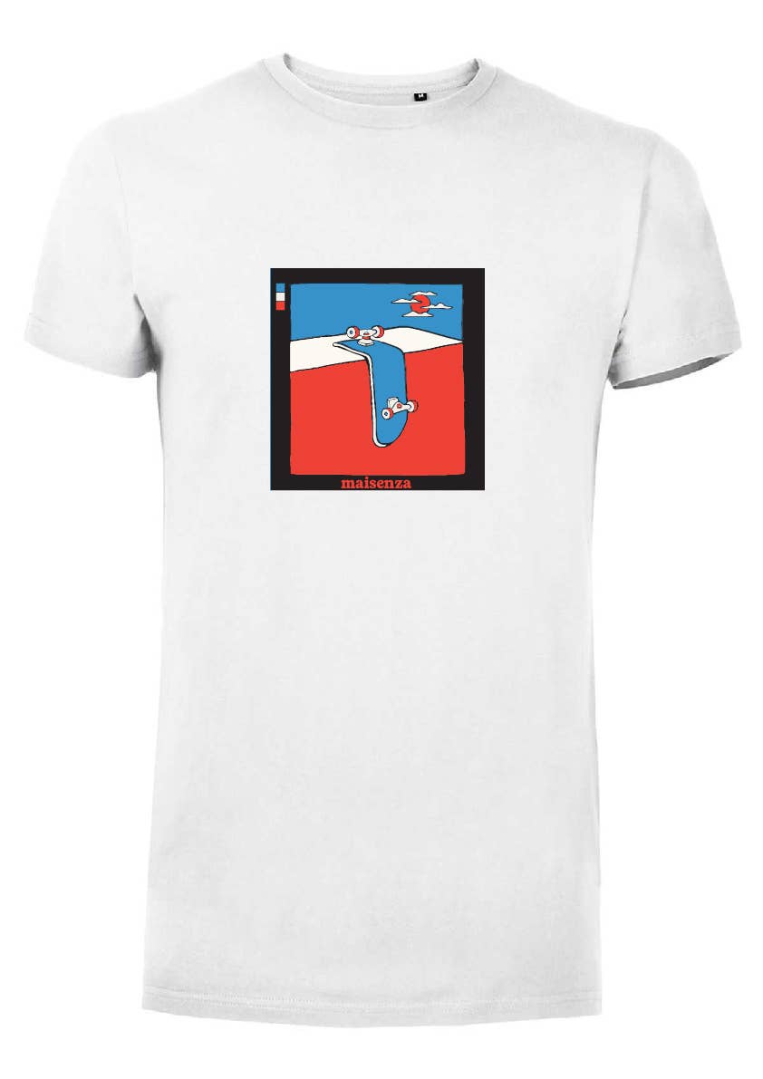 #MAISENZA - Heren T-shirt met Smeltende Skateboard Print: Wit / L