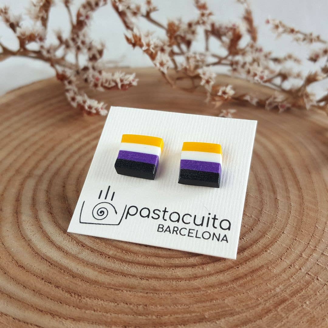 PASTACUITA - Non-binaire trots LGBT oorknopjes: 3 verschillende paren / Roestvrij staal, polymeerklei