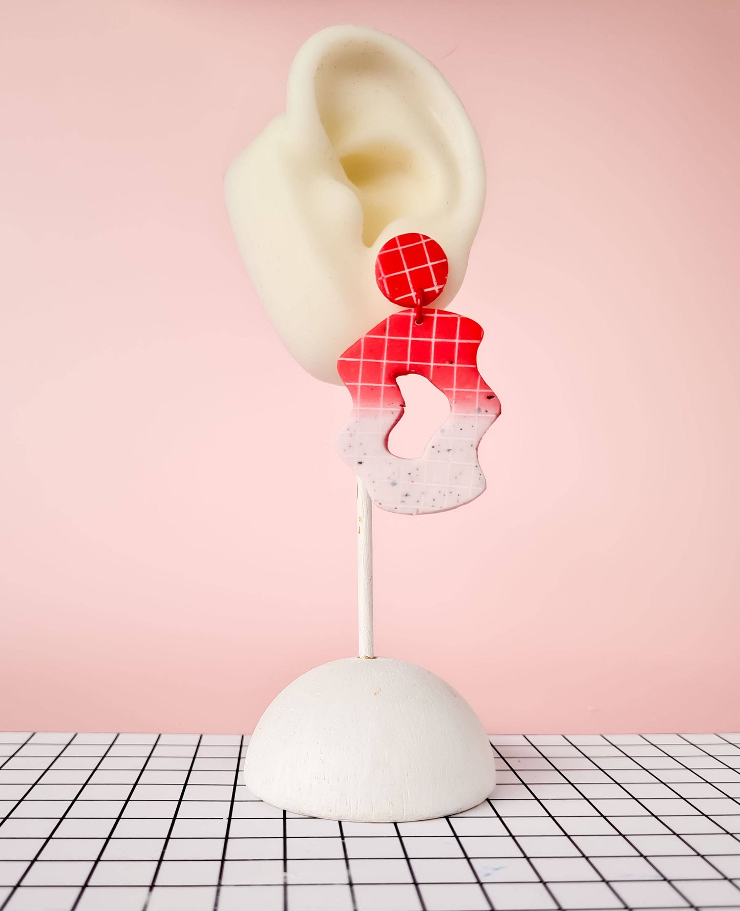 Mono - Handgemaakte rode en roze oorbellen van polymeerklei, 3 stijlen: 1