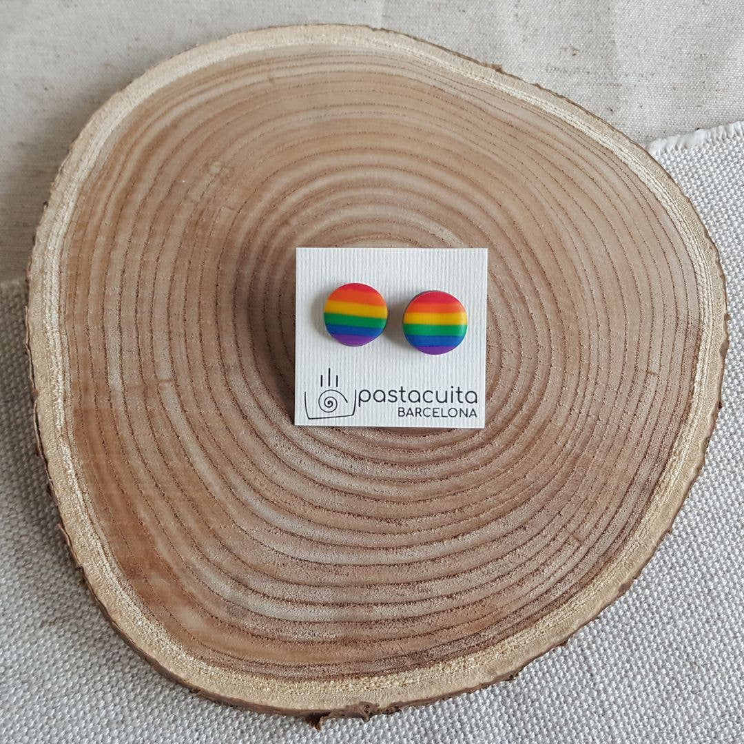 PASTACUITA - Regenboog Pride LGBT oorstekers van polymeerklei: Ronde regenboog 12mm / Roestvrij staal, polymeerklei