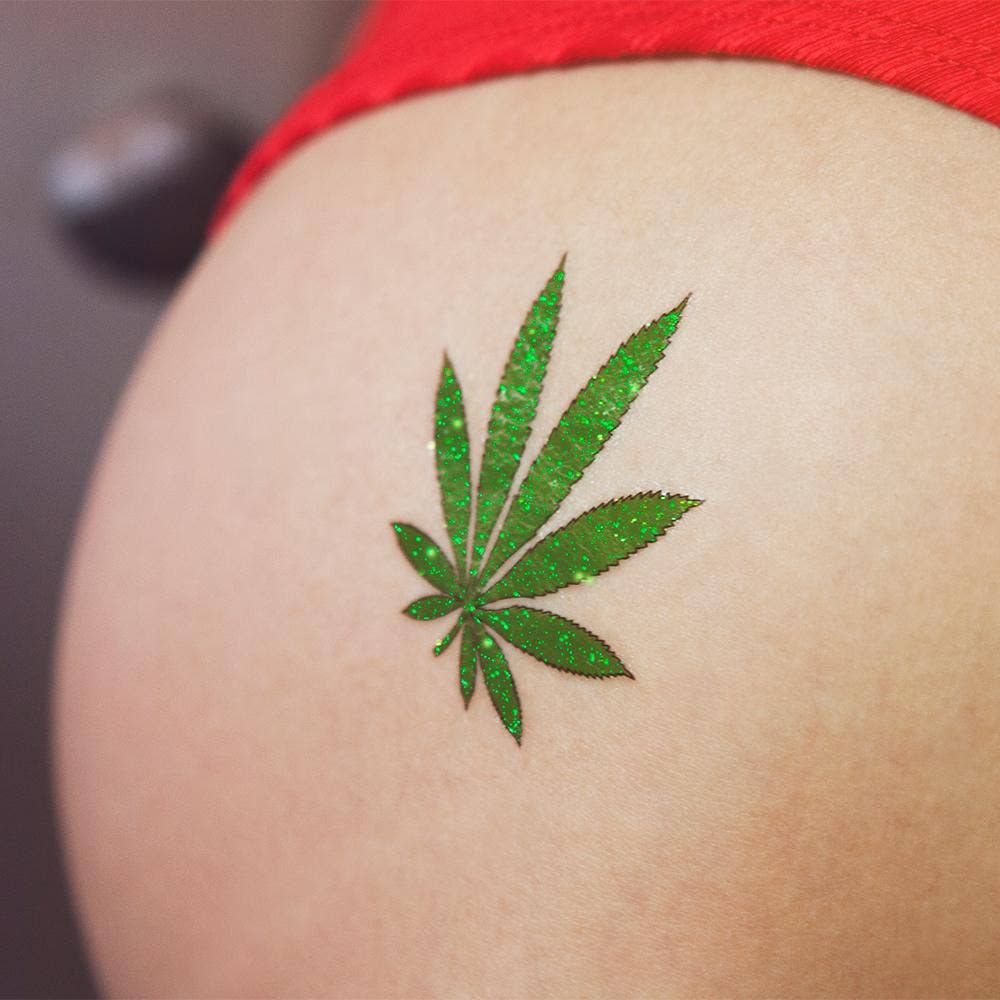 Tattoonie - Glitter tatoeage marihuana (set van 2)