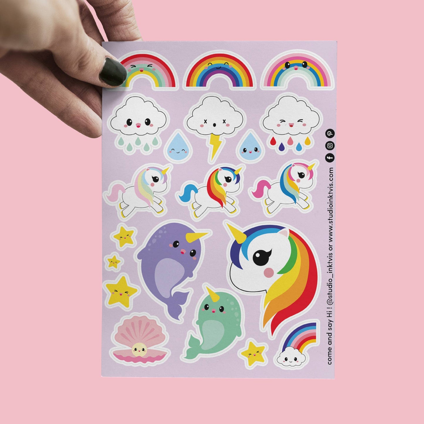 Studio Inktvis B.V. - Stickervel unicorn, narwal en regenboog