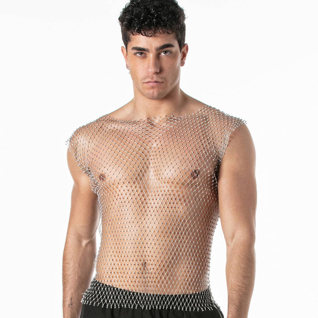 LEADER - Mesh party tanktop zilver: S
