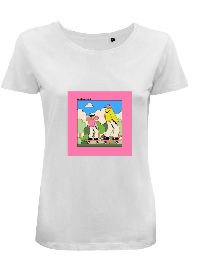 #MAISENZA - Bedrukte T-shirt Heren - Koppel Schaatsen: Wit / L