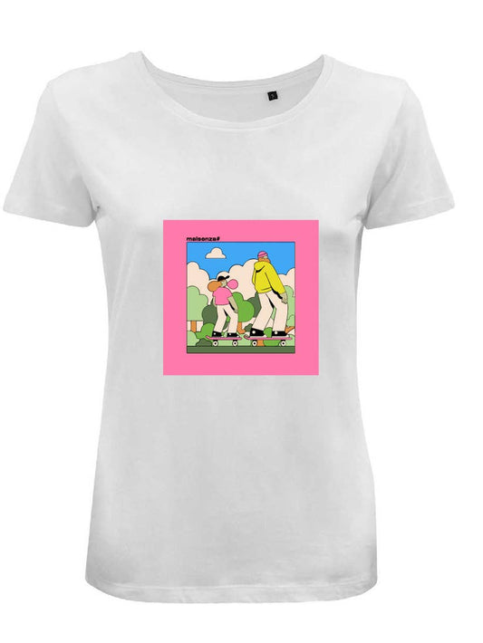 #MAISENZA - Bedrukte T-shirt Heren - Koppel Schaatsen: Wit / L
