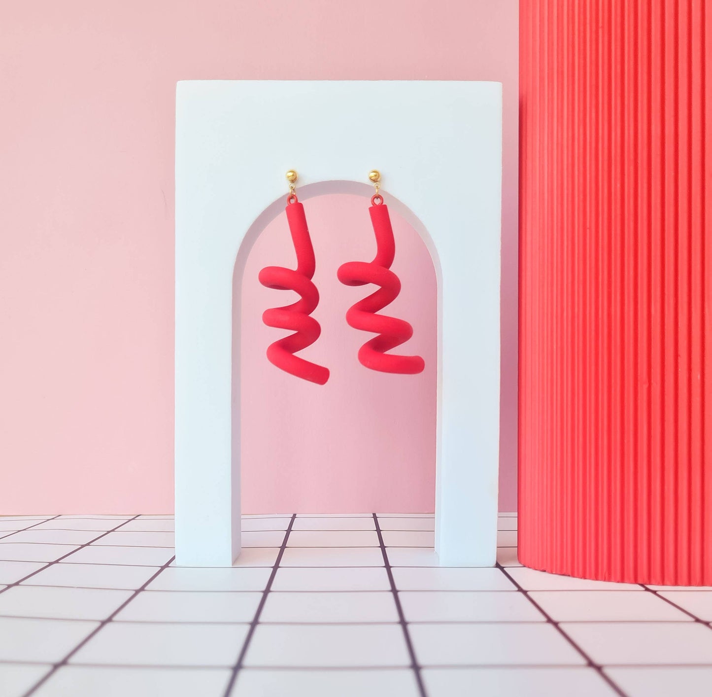 Mono - Handgemaakte spiralen oorbellen van polymeerklei in 6 kleuren: Groen