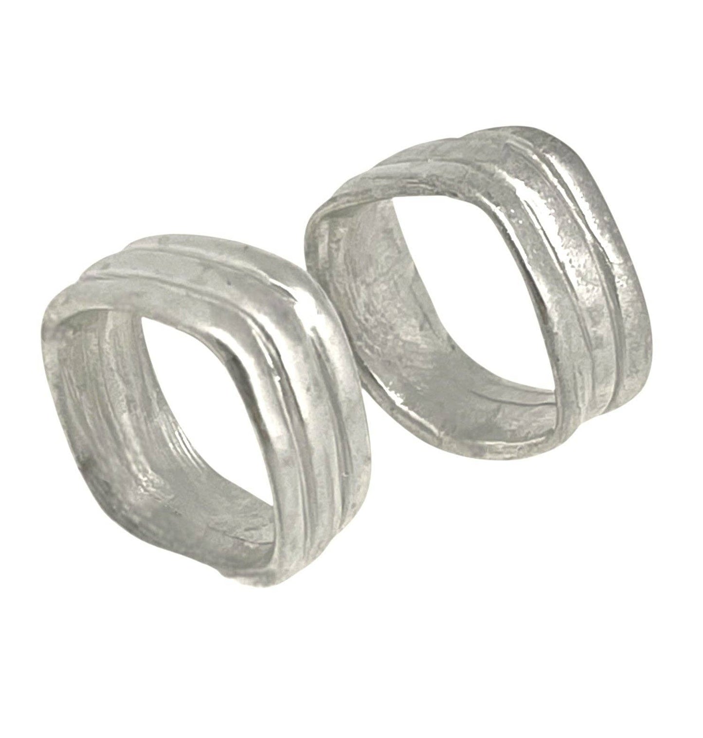 Gloria Mago - Paar vierkante ringen Lijnen sterling zilver 10µ