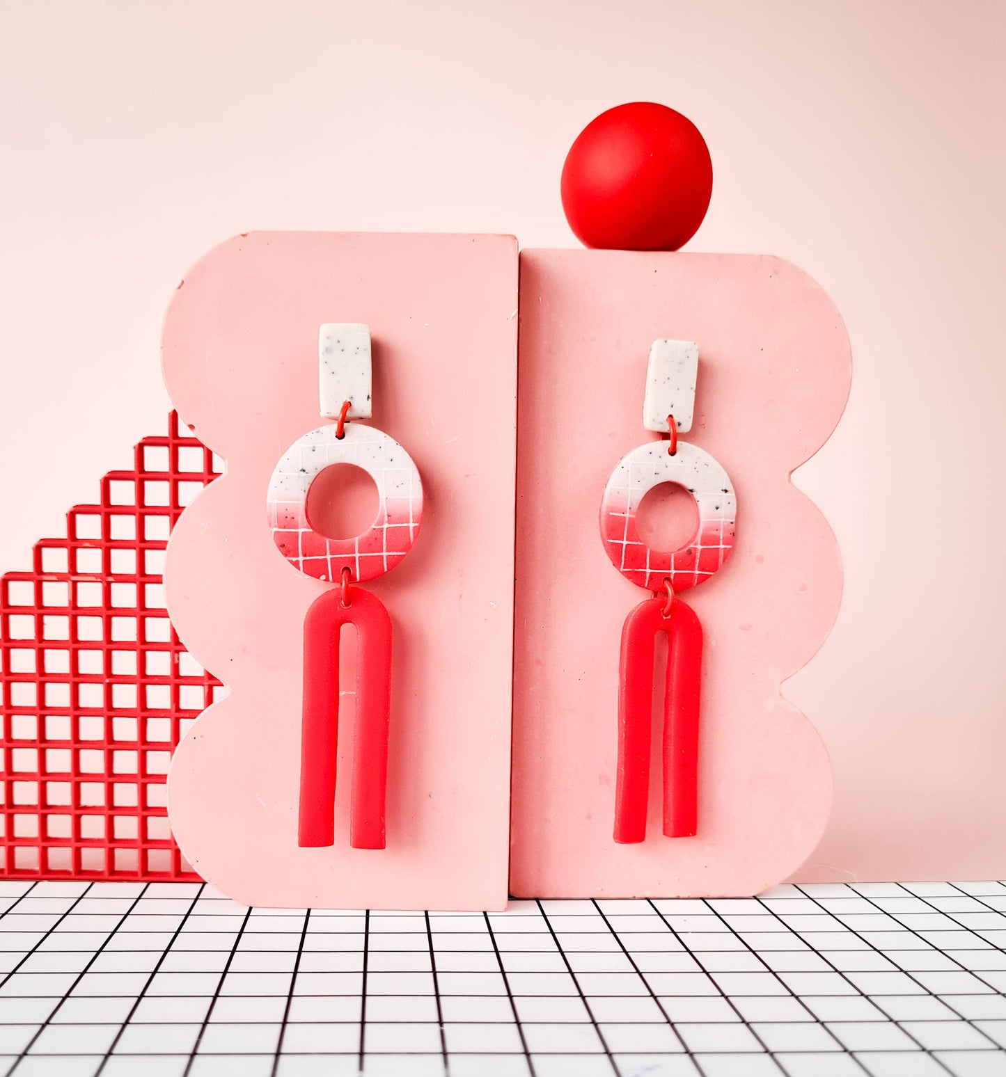 Mono - Handgemaakte rode en roze oorbellen van polymeerklei, 3 stijlen: 1