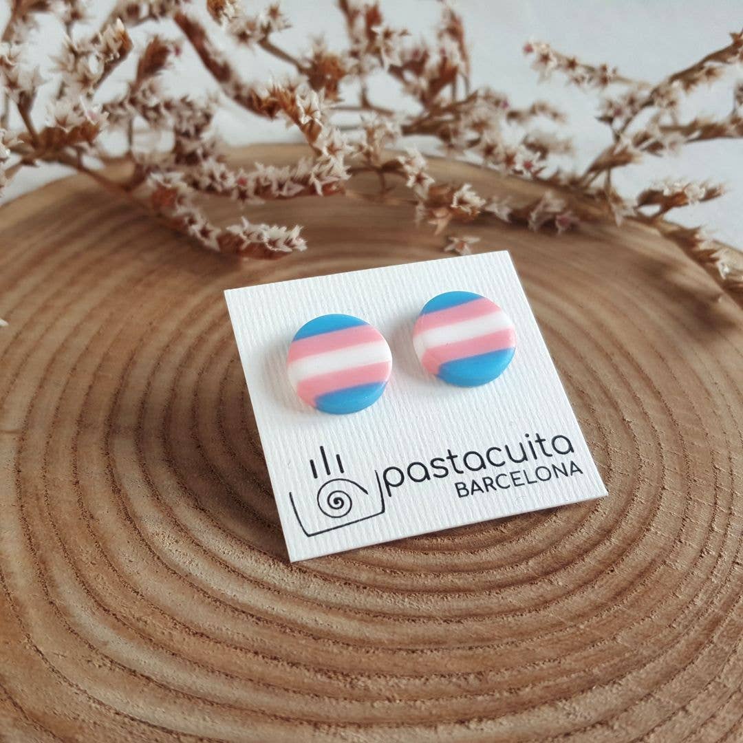 PASTACUITA - Transgender pride oorstekers, handgemaakt met liefde: 3 verschillende paren / Roestvrij staal, polymeerklei