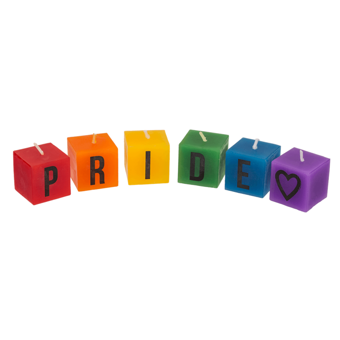 Out of the blue KG - Vierkante kaarsen met letters, Pride, ca. 3 x 3 cm, set van 6 stuks
