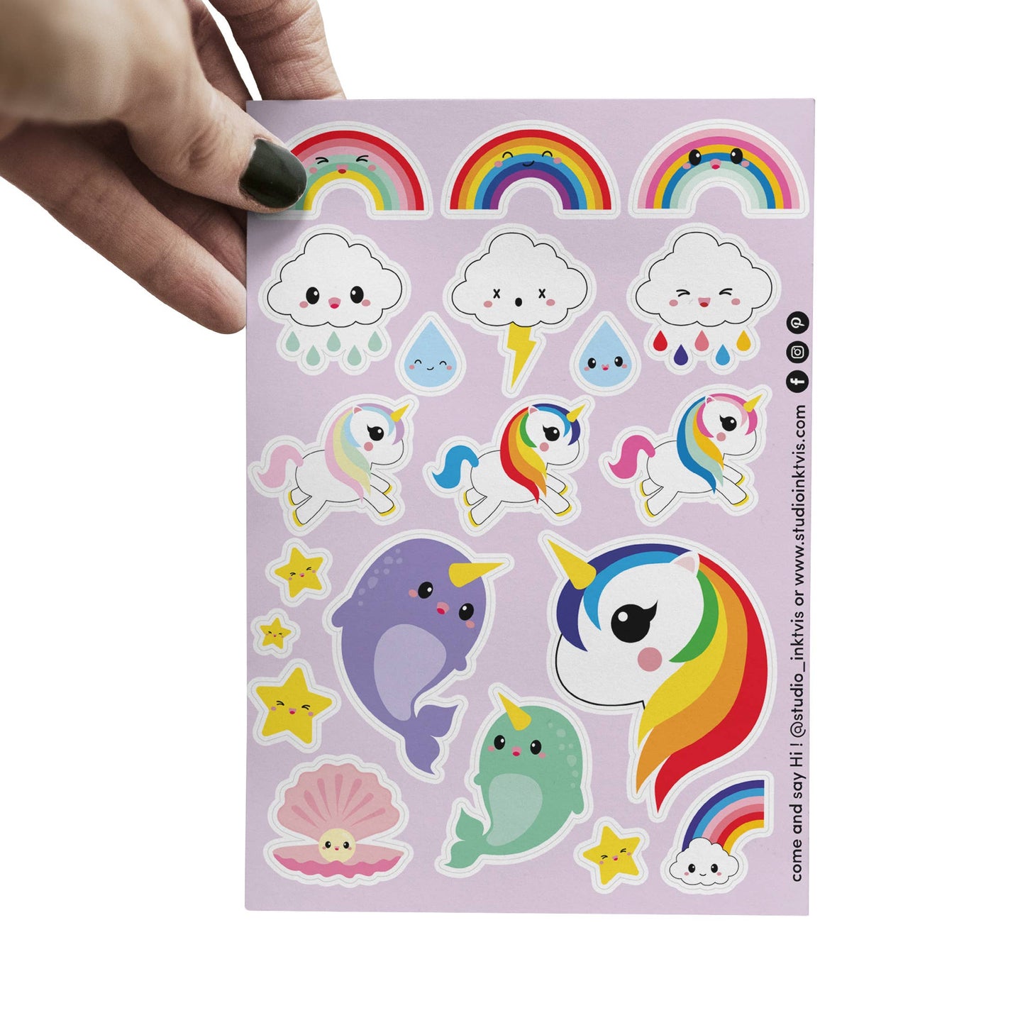 Studio Inktvis B.V. - Stickervel unicorn, narwal en regenboog