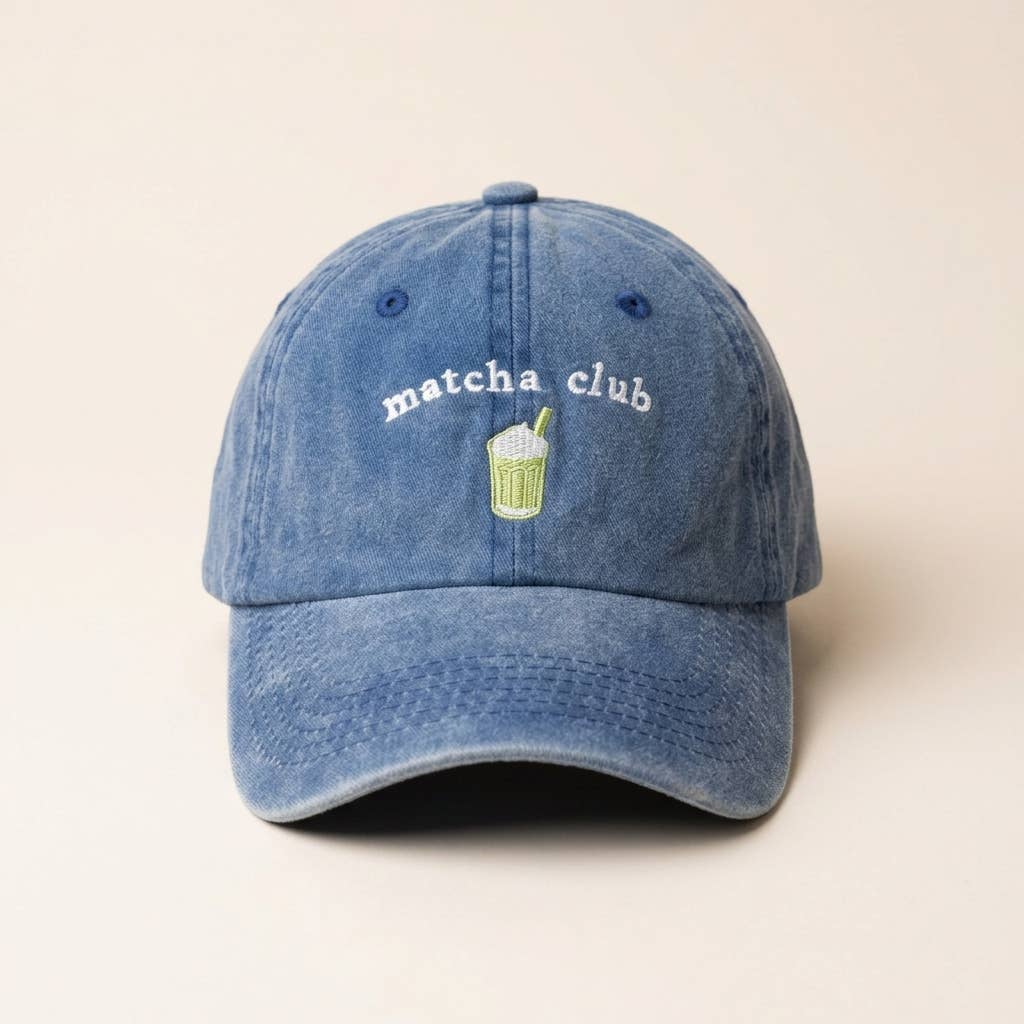 Grasshopper - Matcha Club blauwe geborduurde pet