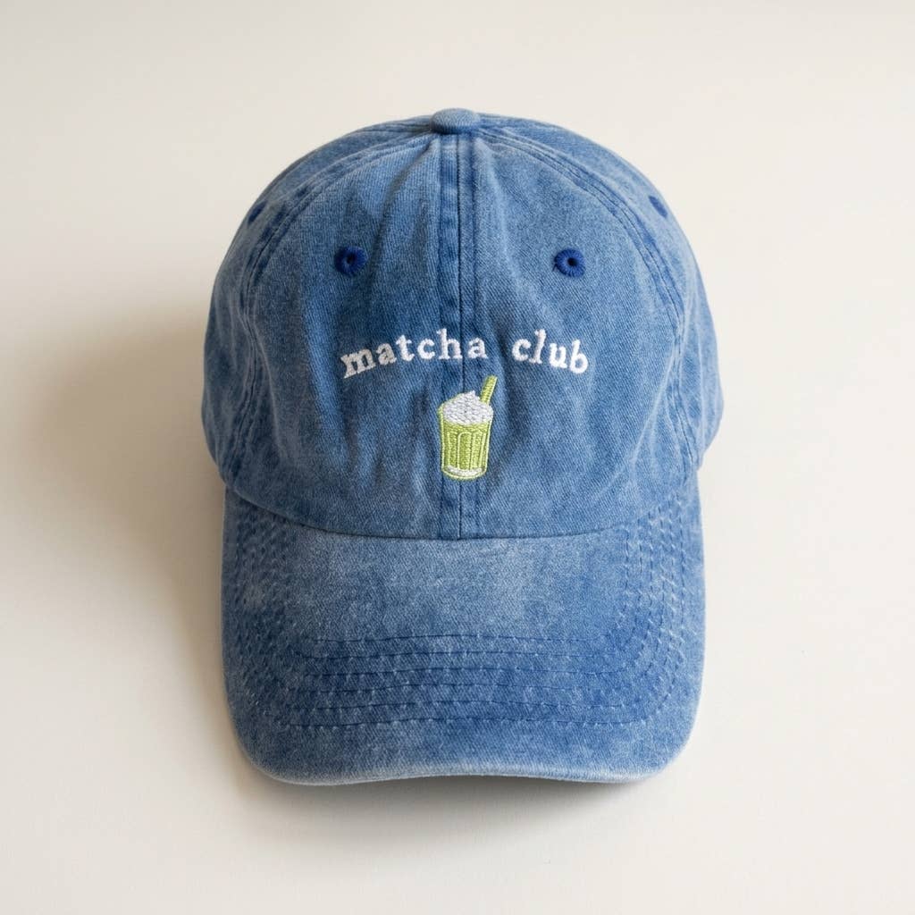 Grasshopper - Matcha Club blauwe geborduurde pet