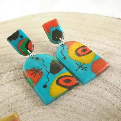 PASTACUITA - Grote hangende oorbellen in surrealistische stijl: Oranje_90-752 / Polymeerklei en roestvrij staal