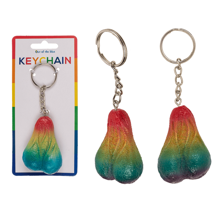 Out of the blue KG - Metalen sleutelhanger met regenboog testikel
