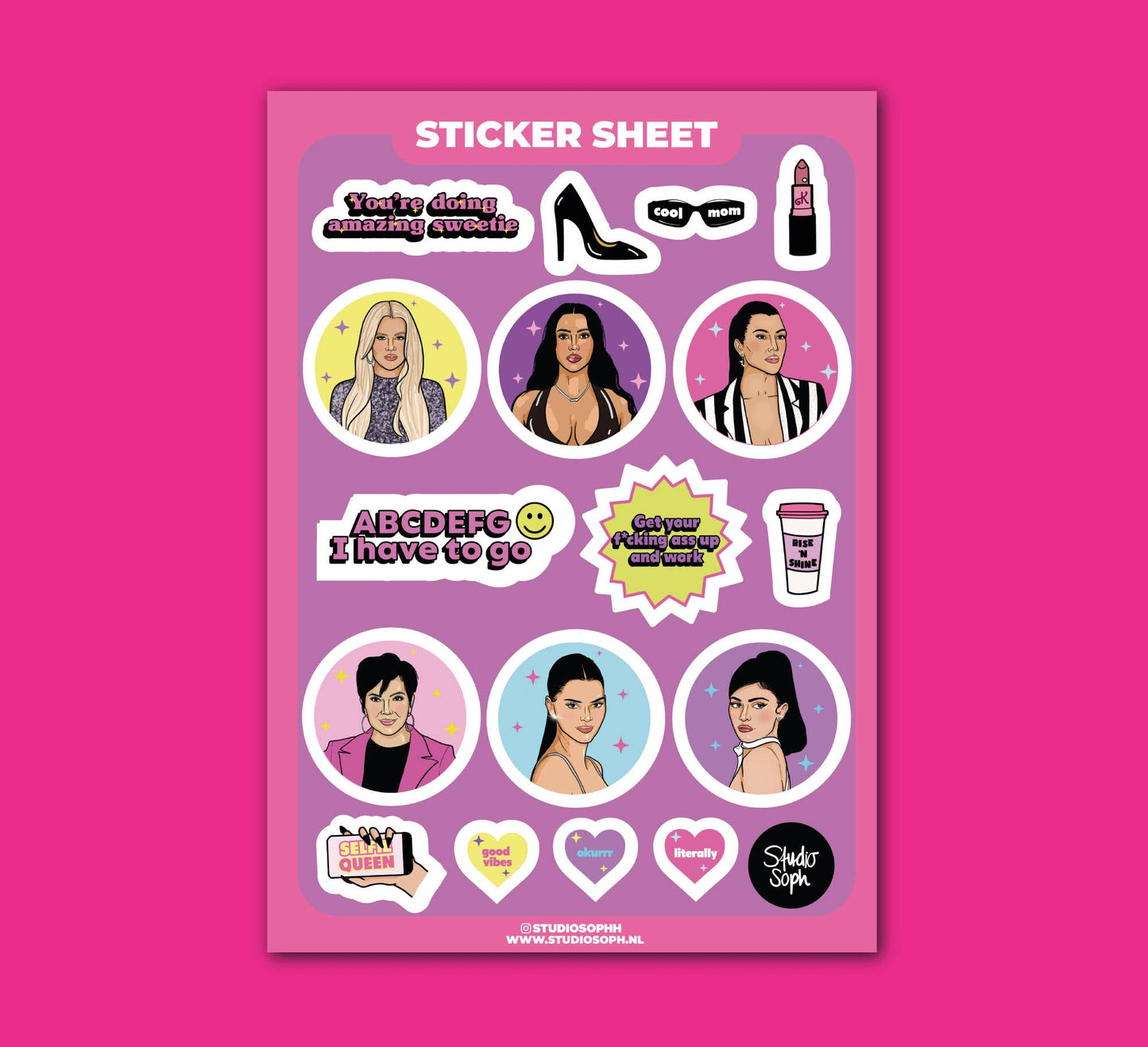 Studio Soph (We Pay Your Import Fees - We Ship DDP) - Kardashians A5 stickervel: Verpakt in plastic hoesje