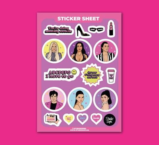 Studio Soph (We Pay Your Import Fees - We Ship DDP) - Kardashians A5 stickervel: Verpakt in plastic hoesje