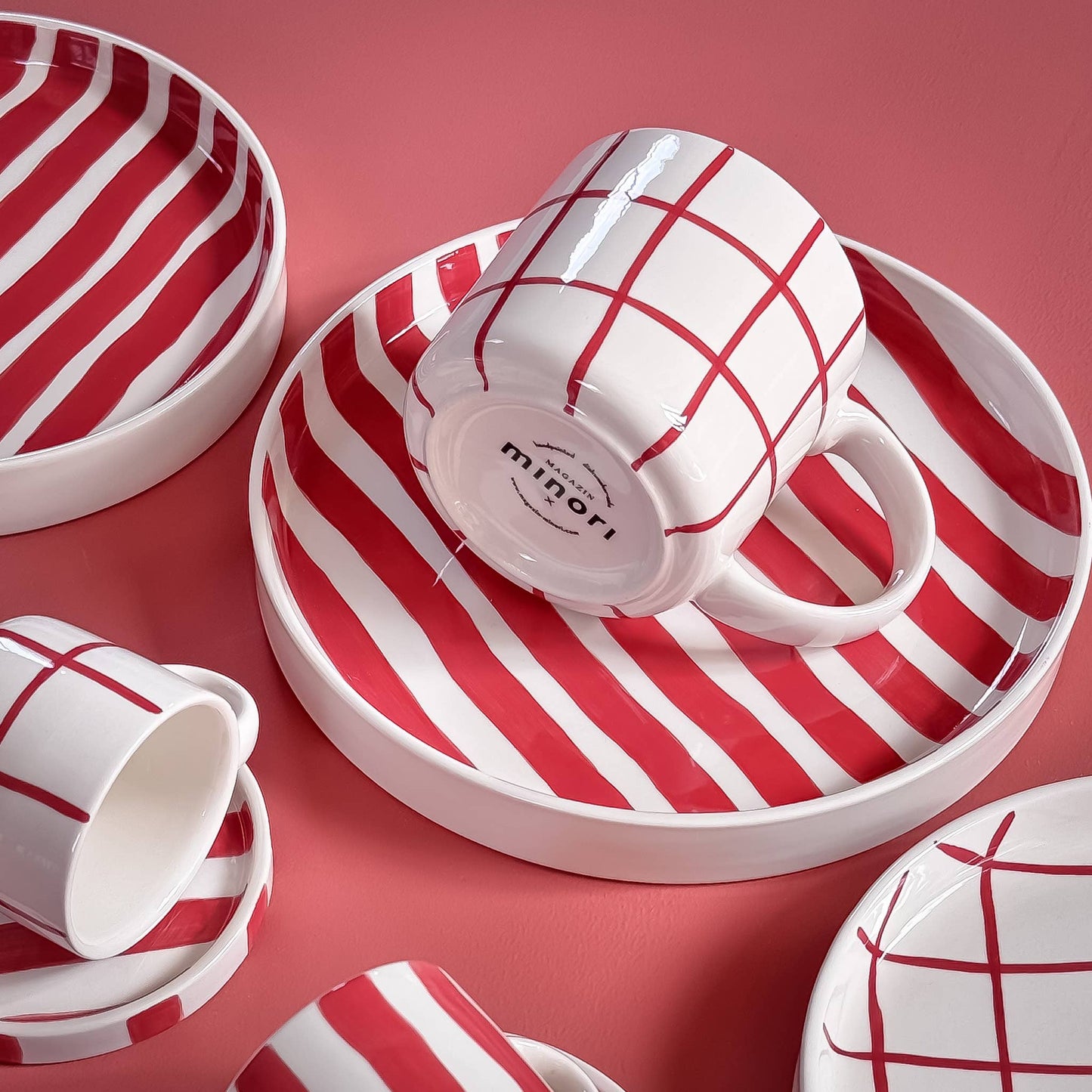Magazin Minori - Espresso Grid - tramonto rood (2-delige set - 4 onderdelen)