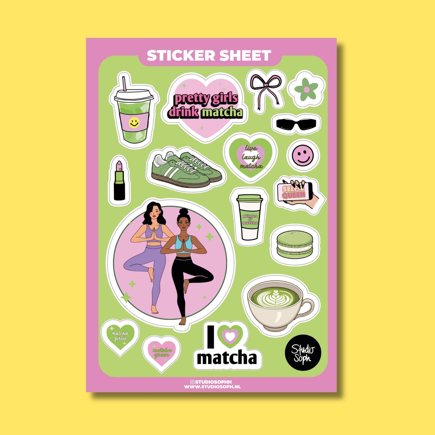 Studio Soph (We Pay Your Import Fees - We Ship DDP) - Matcha Girlie A5-stickervel: Verpakt met plastic hoesje