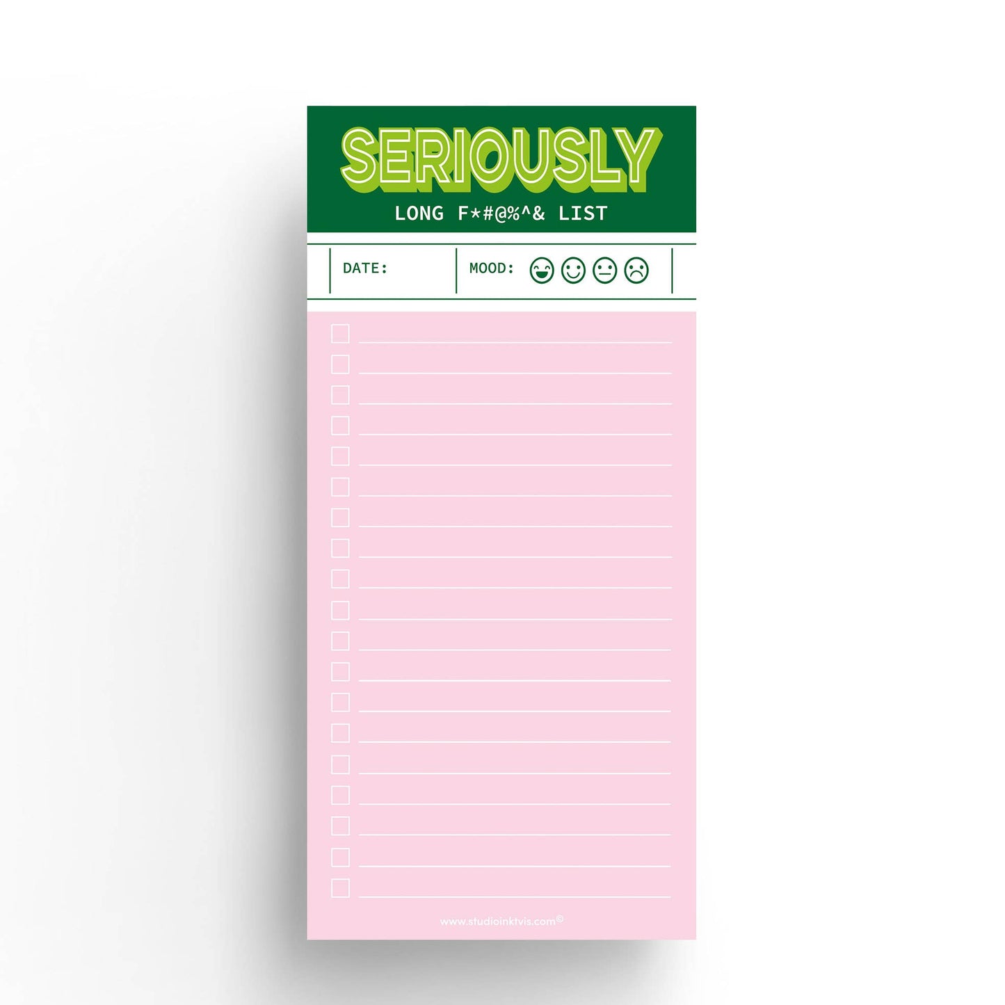 Studio Inktvis B.V. - Groen-roze grappig notitieblokje 'Seriously long funking to do list'