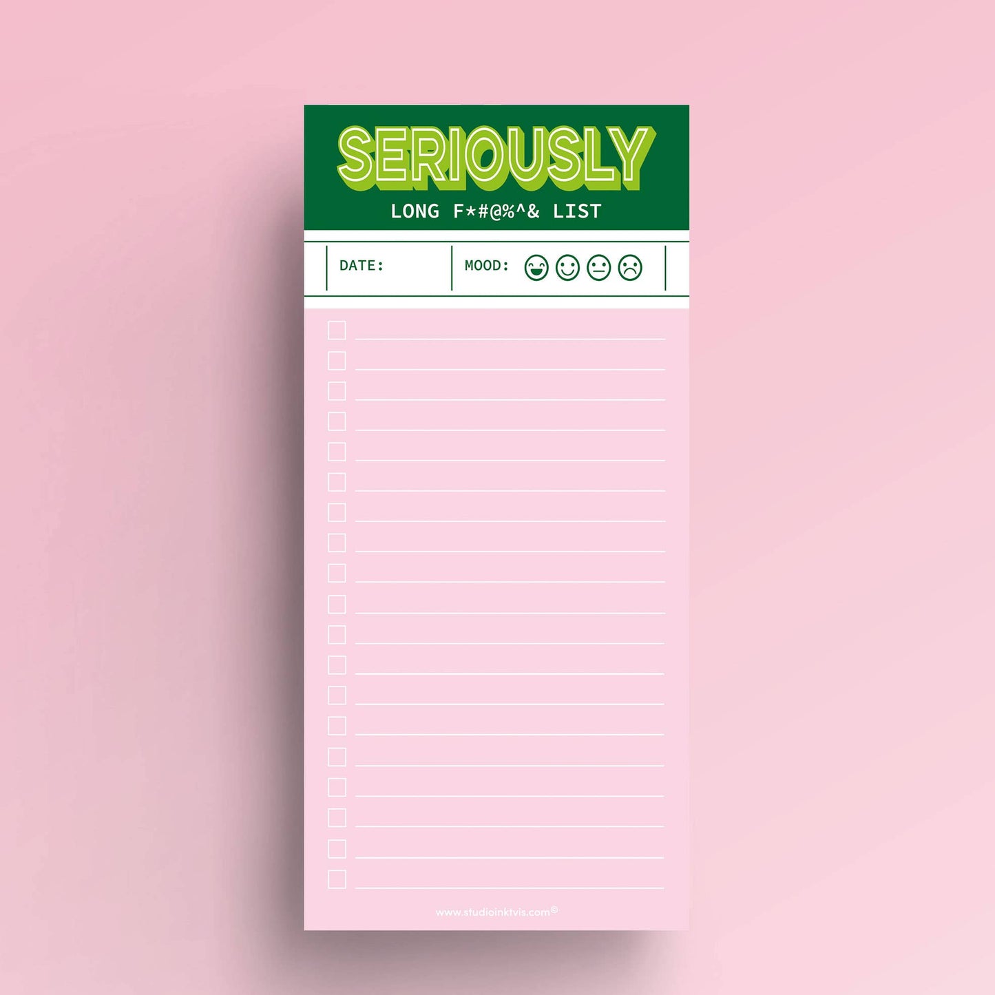 Studio Inktvis B.V. - Groen-roze grappig notitieblokje 'Seriously long funking to do list'