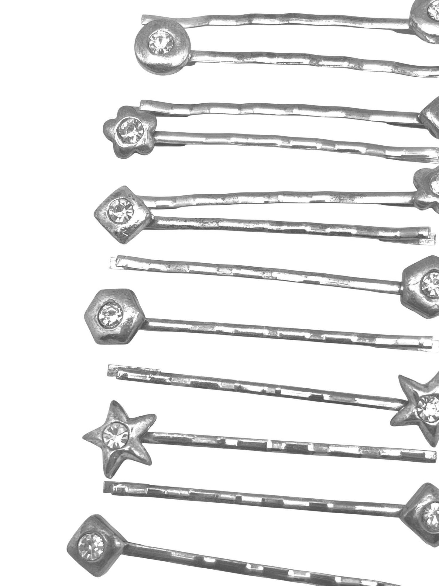 Gloria Mago - Set van 12 haarspelden assortiment figuren zilver 10 µm Swarovski-kristallen