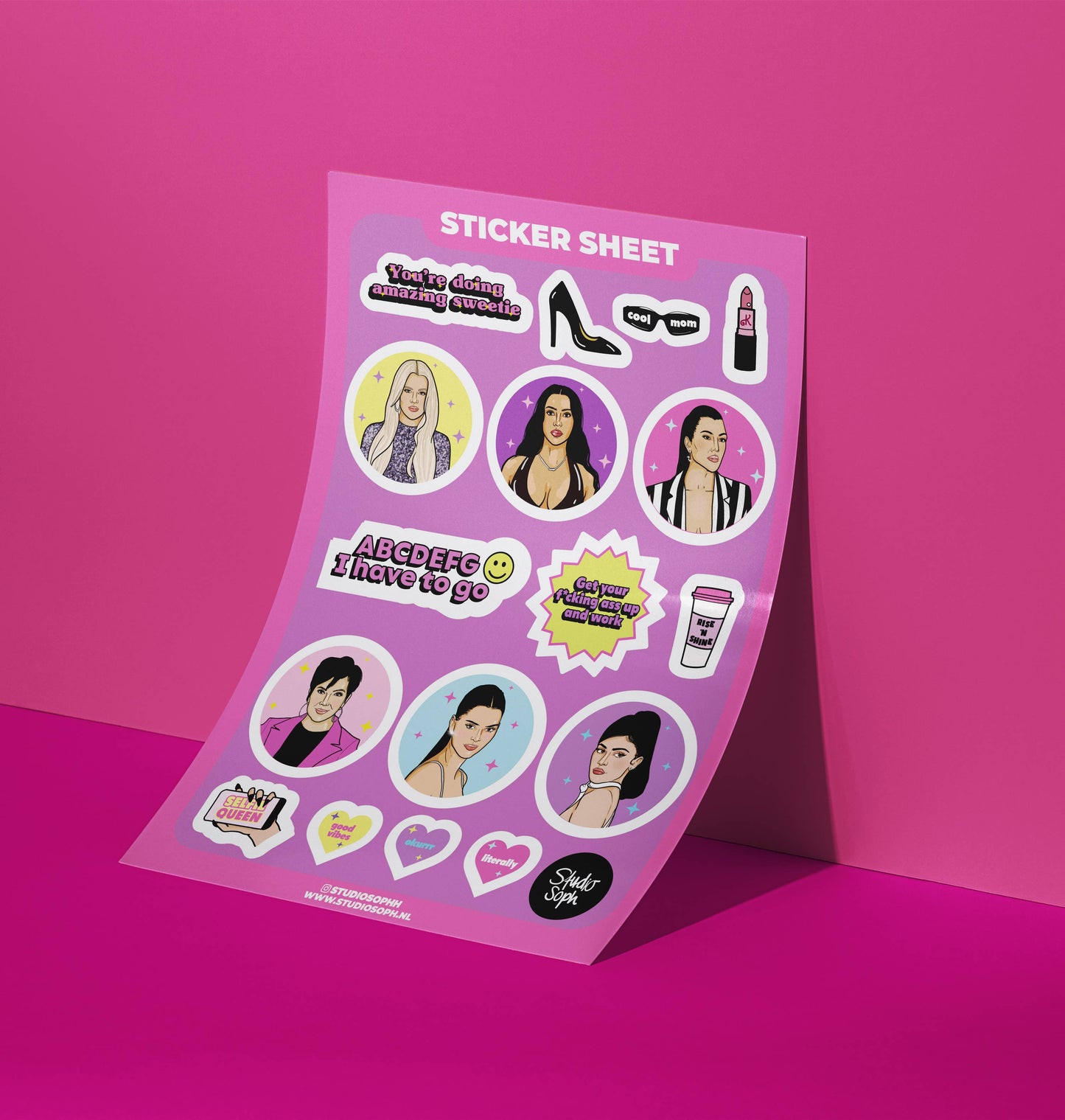 Studio Soph (We Pay Your Import Fees - We Ship DDP) - Kardashians A5 stickervel: Verpakt in plastic hoesje