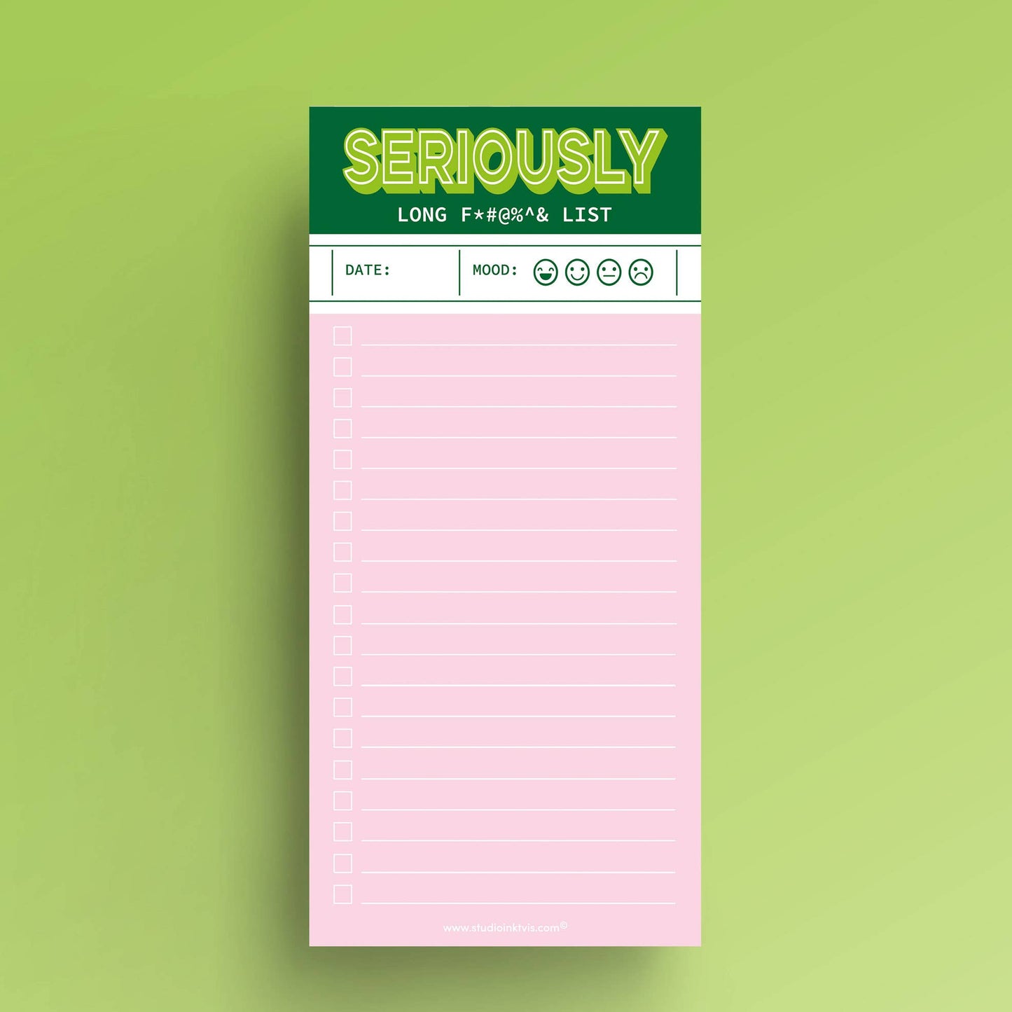 Studio Inktvis B.V. - Groen-roze grappig notitieblokje 'Seriously long funking to do list'