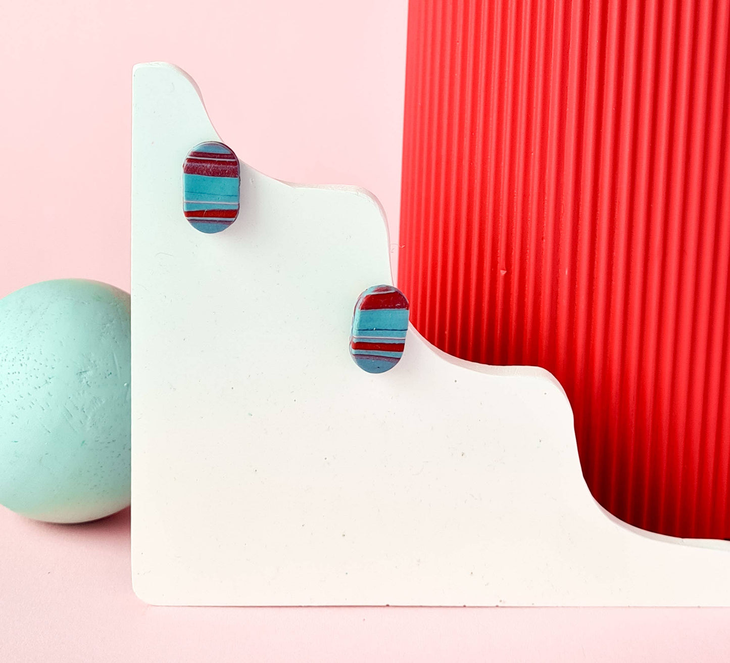 Mono - Mintgroene, rode en roze handgemaakte oorbellen van polymer klei: 2