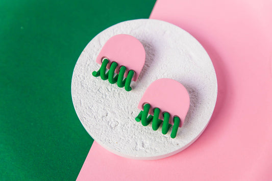 Mono - Polymeerklei Oorbellen | Lichtgewicht | Kleurblok Spiraal