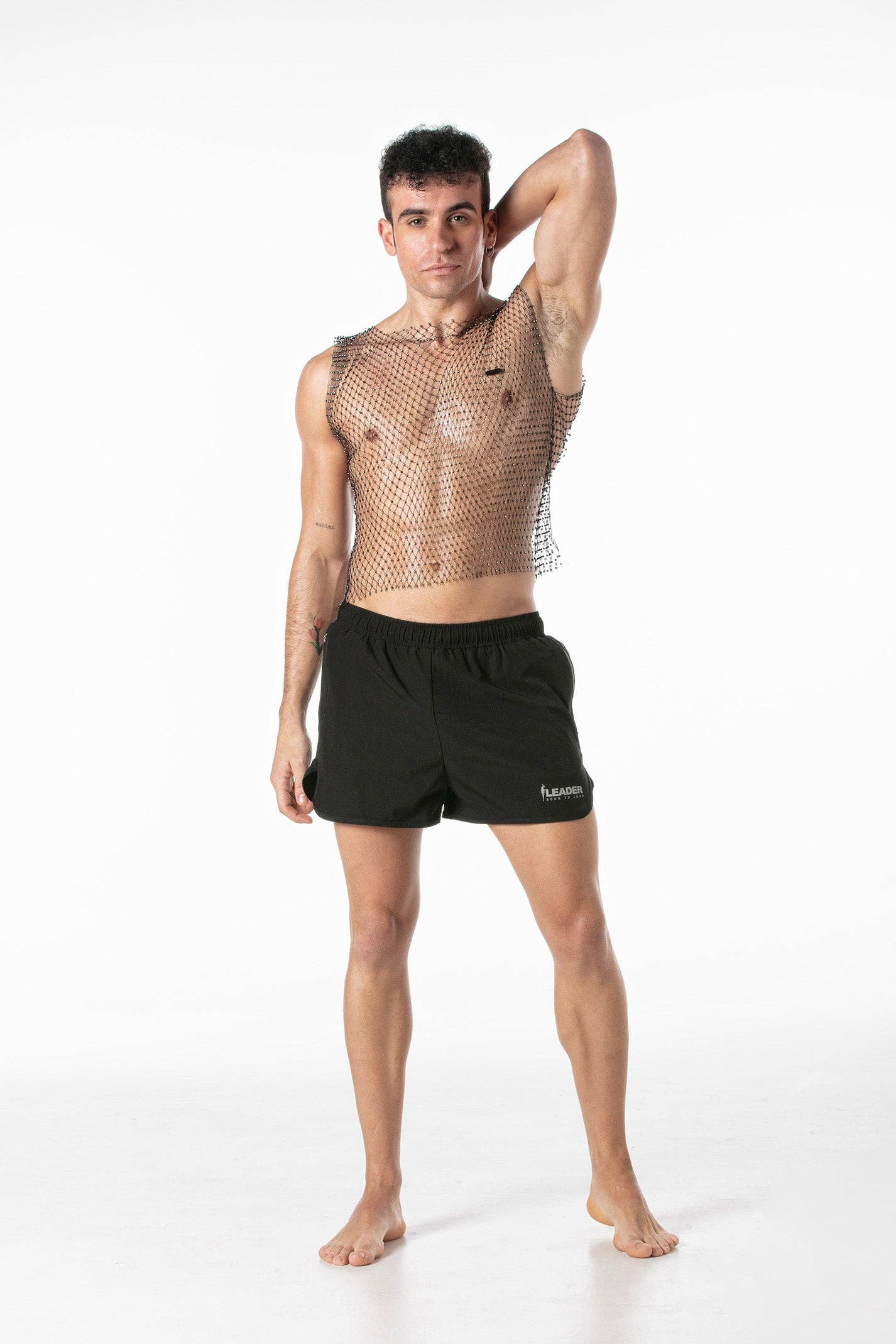 LEADER - Mesh party tanktop zwart: S