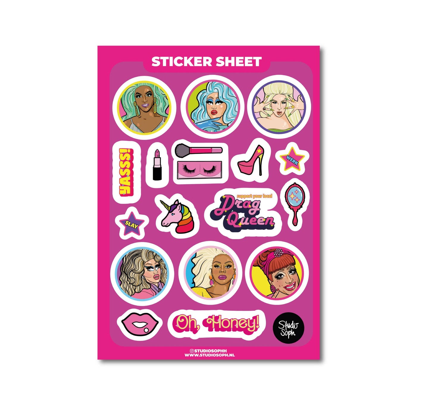 Studio Soph (We Pay Your Import Fees - We Ship DDP) - Drag Queen stickerblad A5-formaat: Verpakt in plastic hoesje