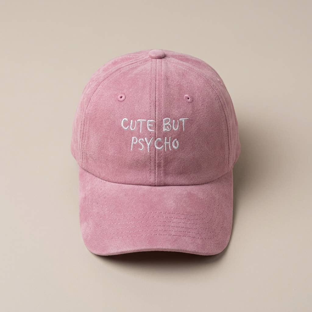 Grasshopper - Roze geborduurde pet met 'Cute But Psycho': Blue