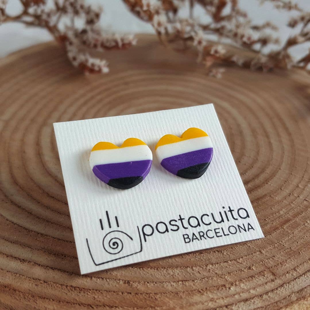 PASTACUITA - Non-binaire trots LGBT oorknopjes: 3 verschillende paren / Roestvrij staal, polymeerklei