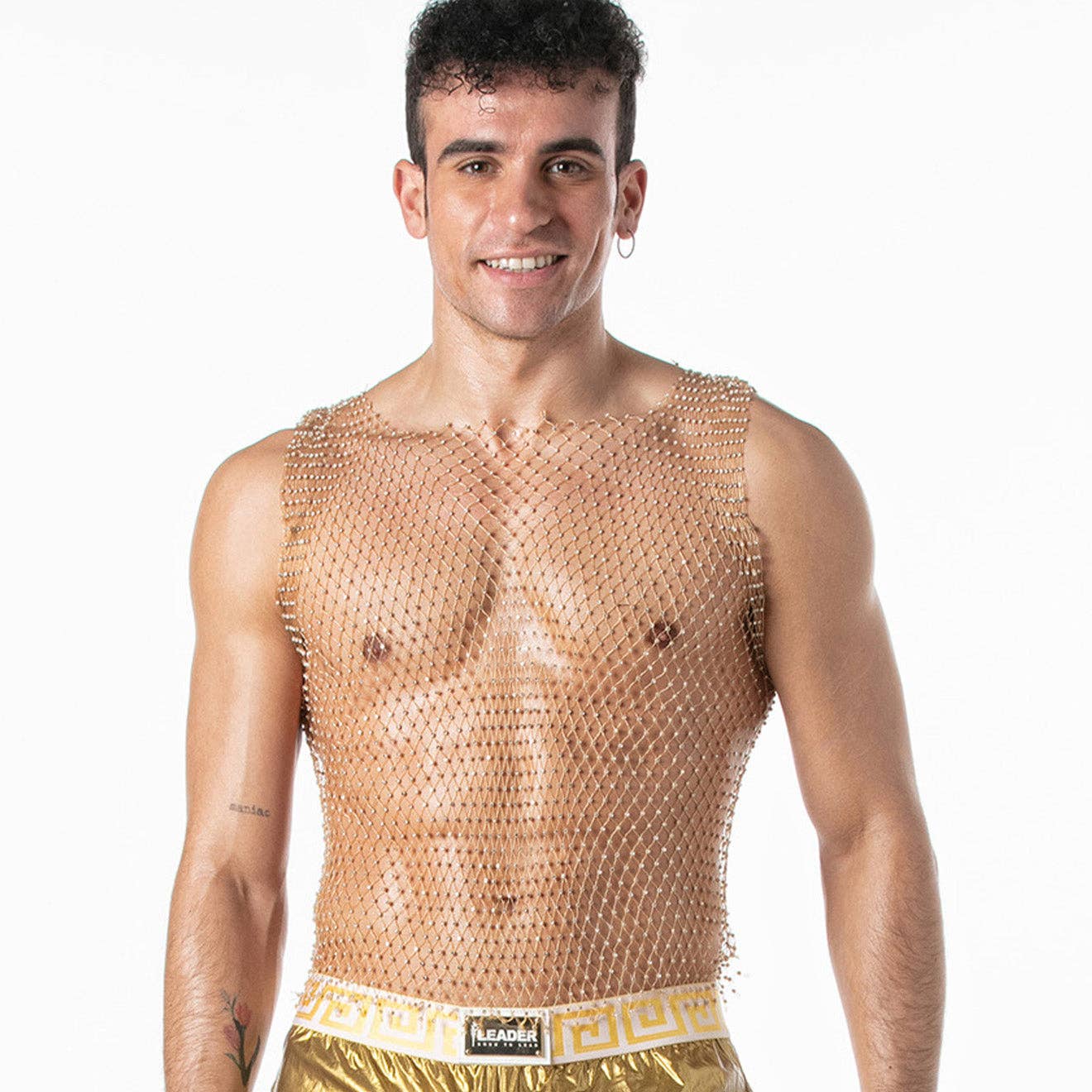 LEADER - Mesh party-tanktop goud: L