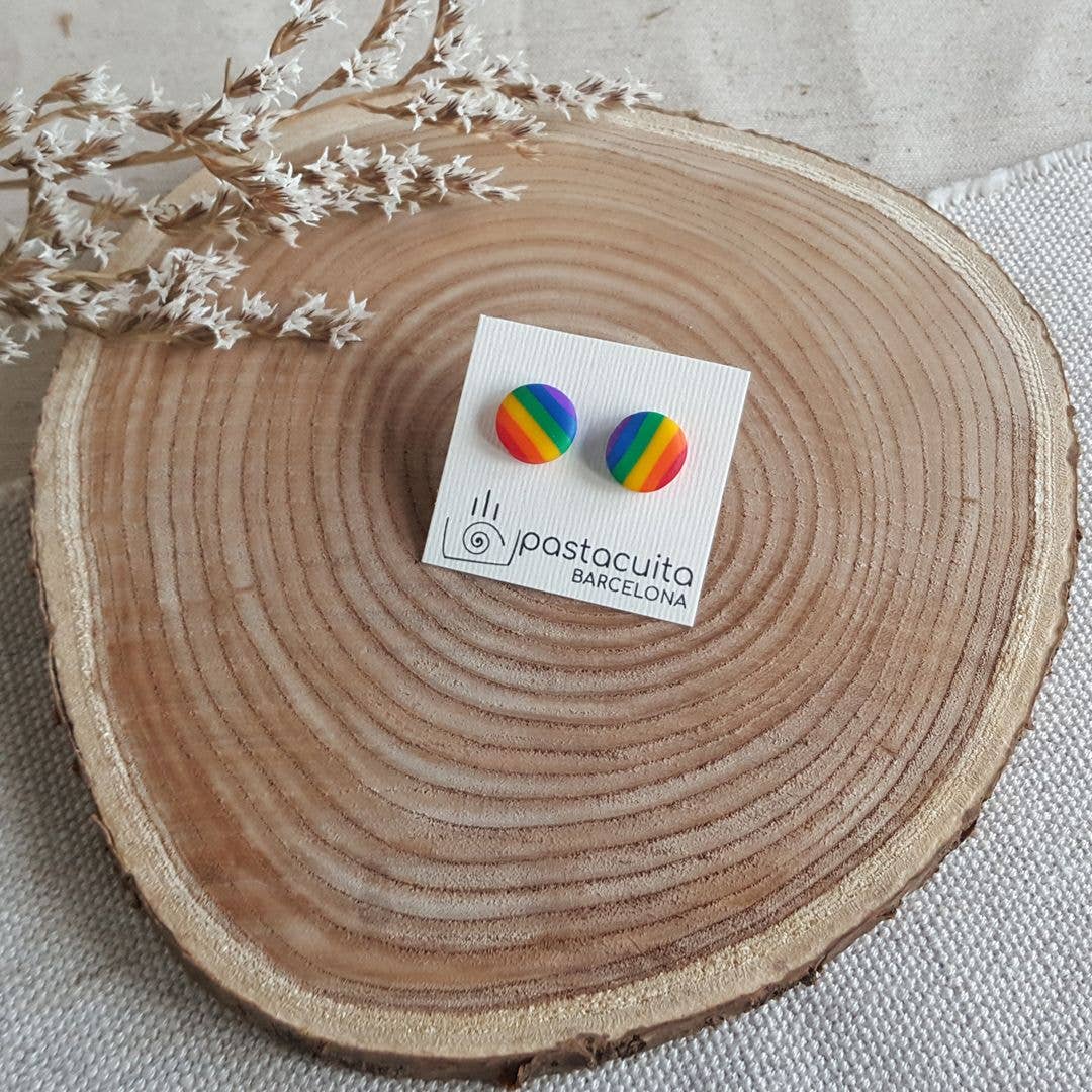 PASTACUITA - Regenboog Pride LGBT oorstekers van polymeerklei: Ronde regenboog 12mm / Roestvrij staal, polymeerklei