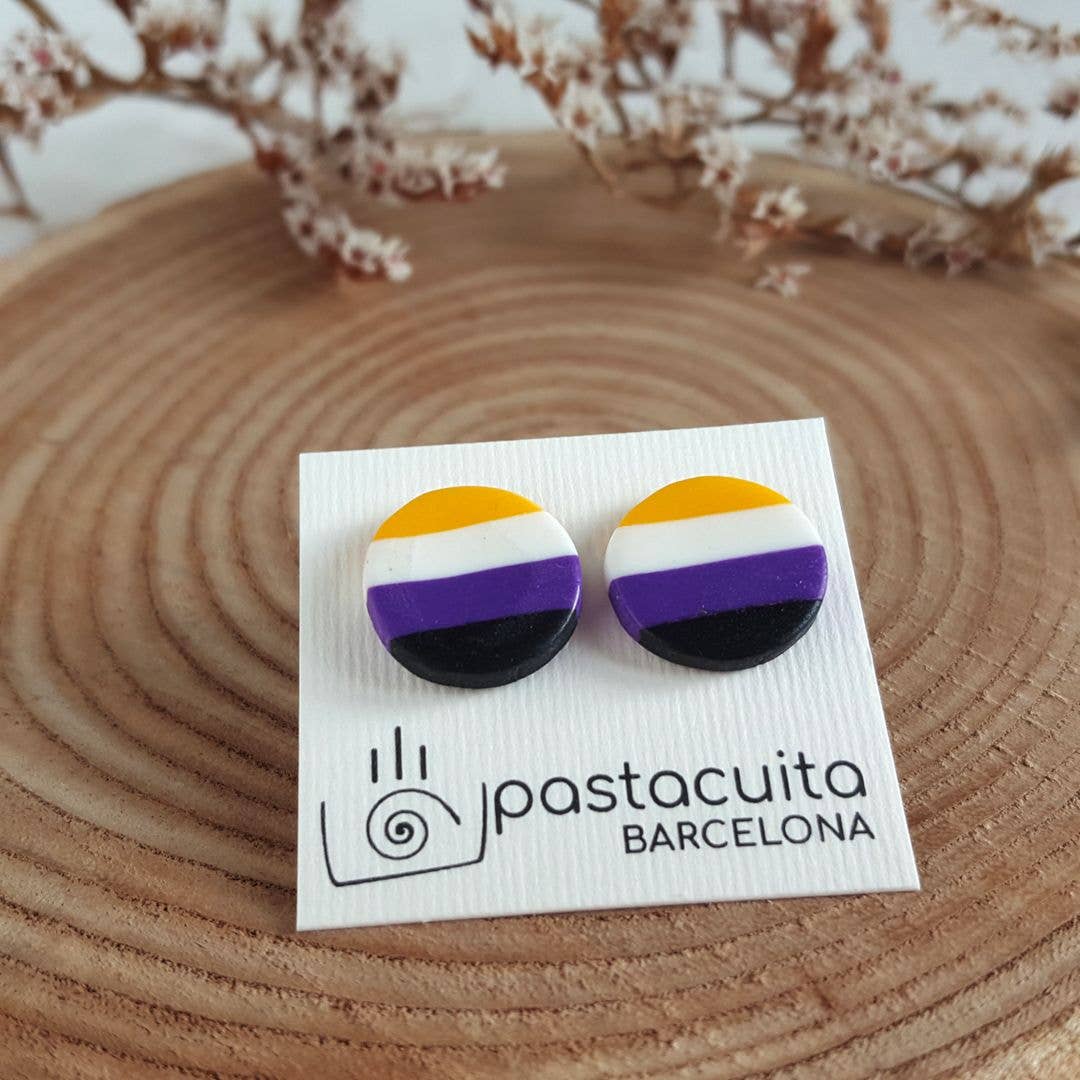 PASTACUITA - Non-binaire trots LGBT oorknopjes: 3 verschillende paren / Roestvrij staal, polymeerklei