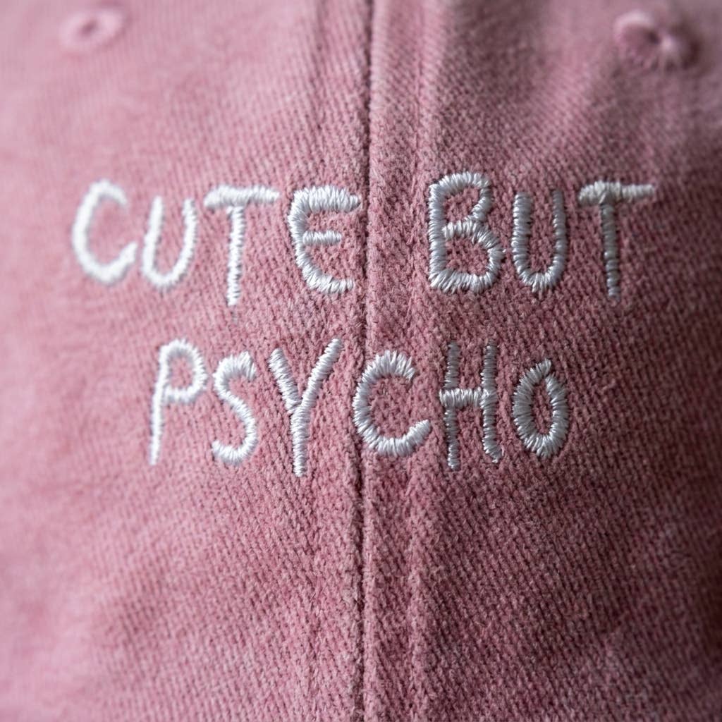Grasshopper - Roze geborduurde pet met 'Cute But Psycho': Blue