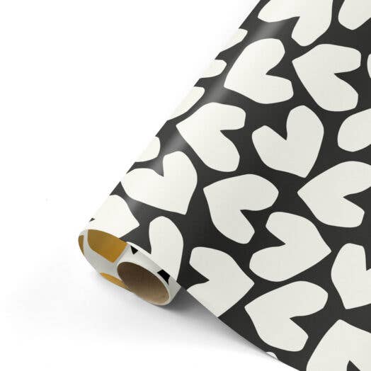 CollectivWarehouse - XL Solo Hearts – Rollen cadeaupapier: Zwart/wit
