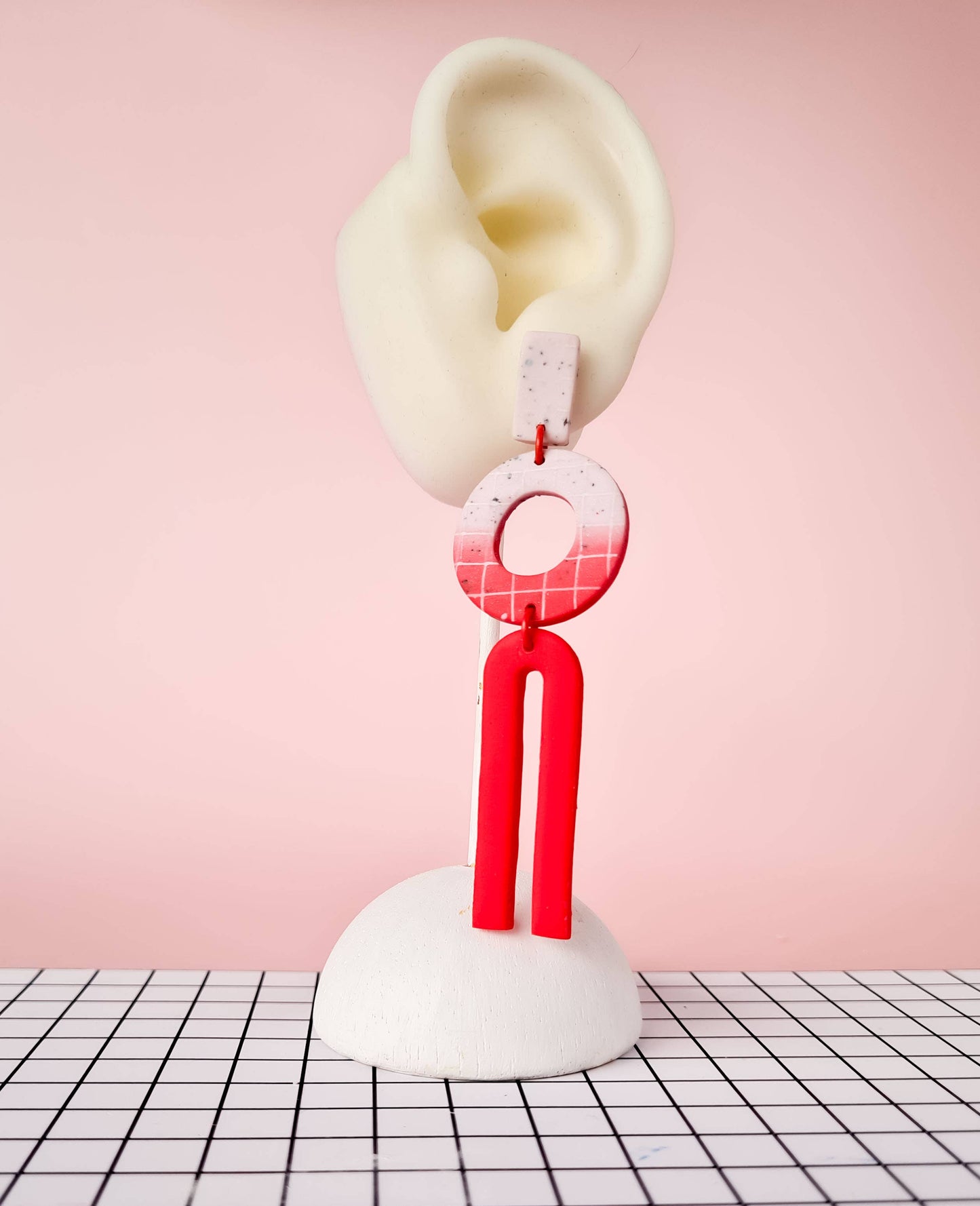 Mono - Handgemaakte rode en roze oorbellen van polymeerklei, 3 stijlen: 1
