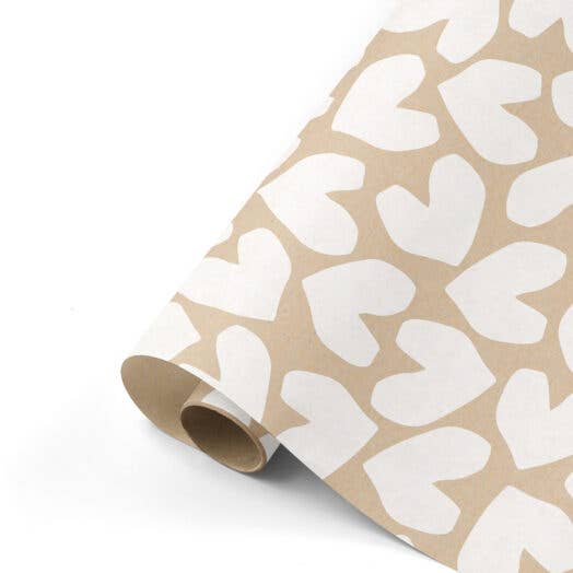 CollectivWarehouse - XL Solo Hearts – Rollen cadeaupapier: Kraft/wit