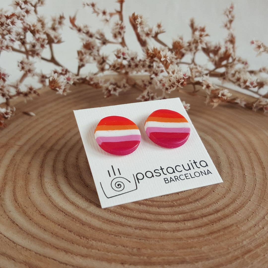 PASTACUITA - Lesbische trots LGBT oorstekers van polymeerklei: Rond 12 mm / Roestvrij staal, polymeerklei