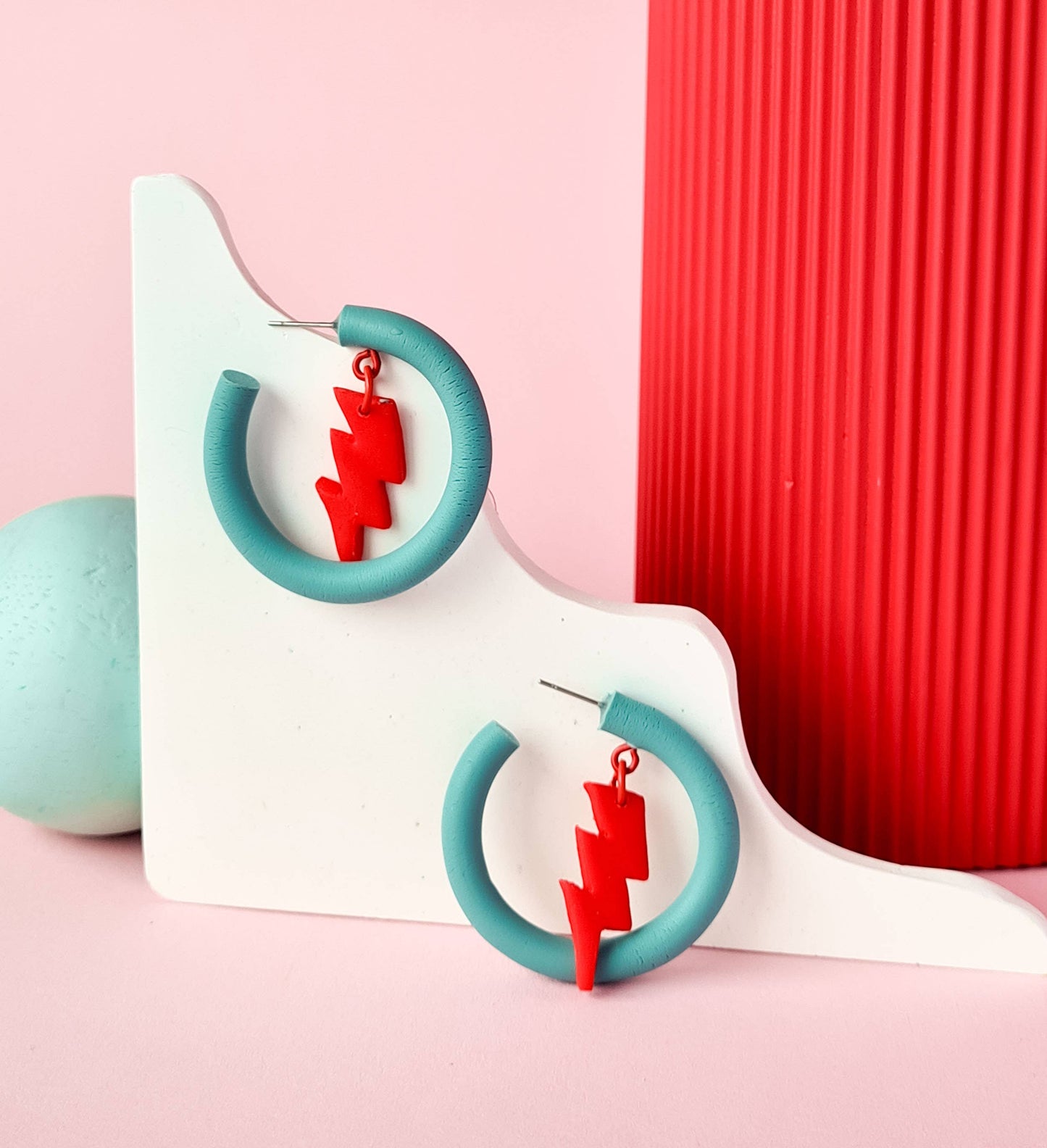 Mono - Mintgroene, rode en roze handgemaakte oorbellen van polymer klei: 2