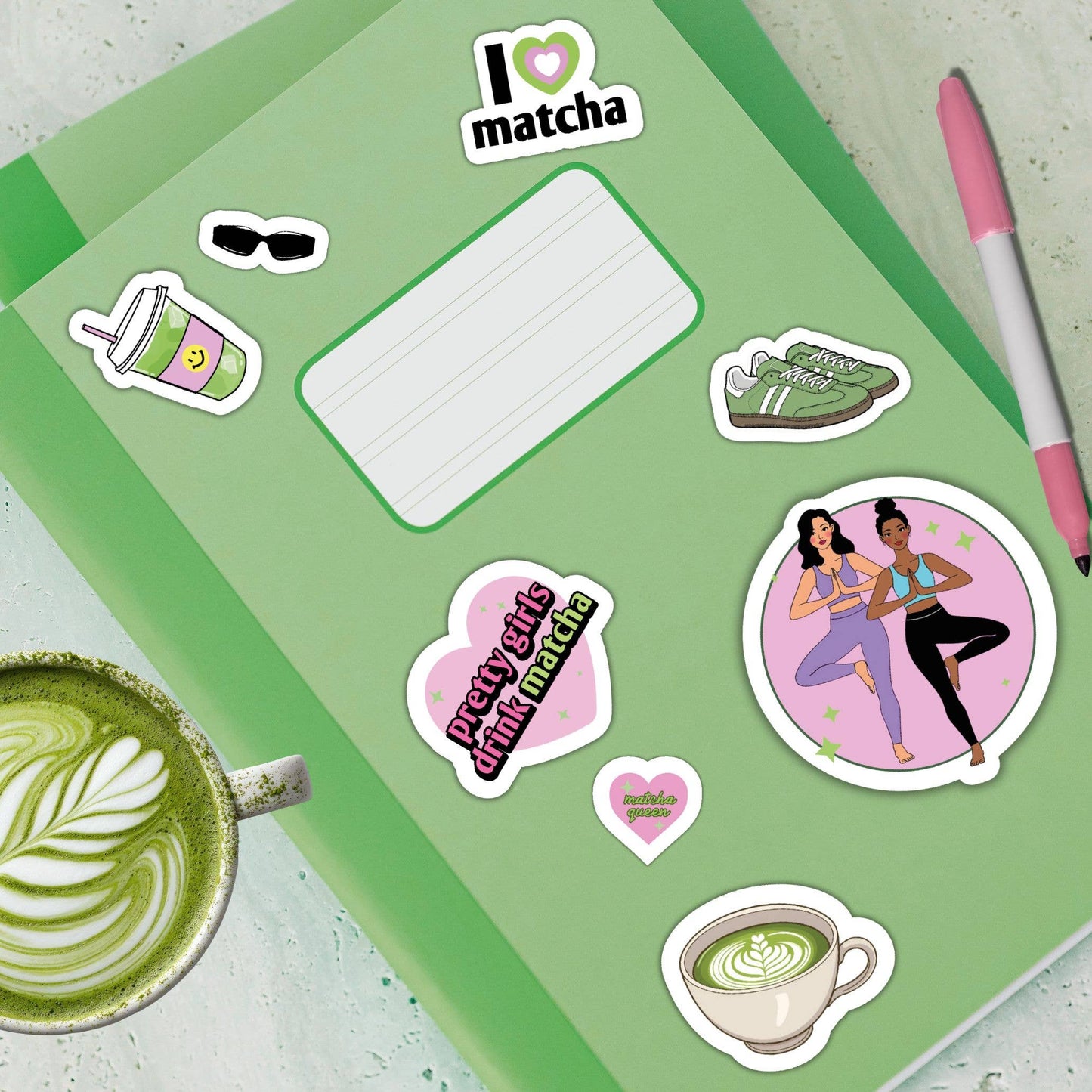 Studio Soph (We Pay Your Import Fees - We Ship DDP) - Matcha Girlie A5-stickervel: Verpakt met plastic hoesje