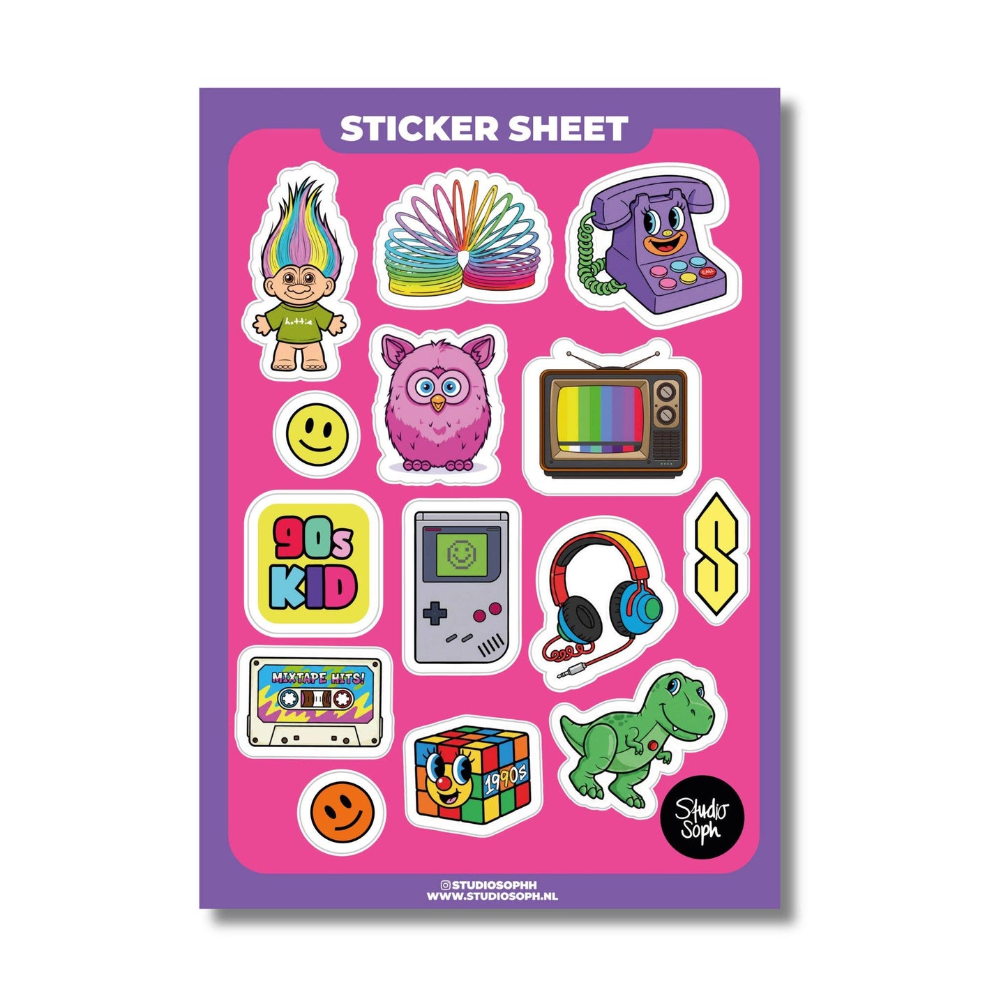 Studio Soph (We Pay Your Import Fees - We Ship DDP) - 90s-kid A5-stickervel: Verpakt met plastic hoesje