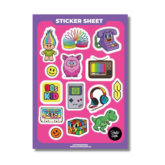 Studio Soph (We Pay Your Import Fees - We Ship DDP) - 90s-kid A5-stickervel: Verpakt met plastic hoesje