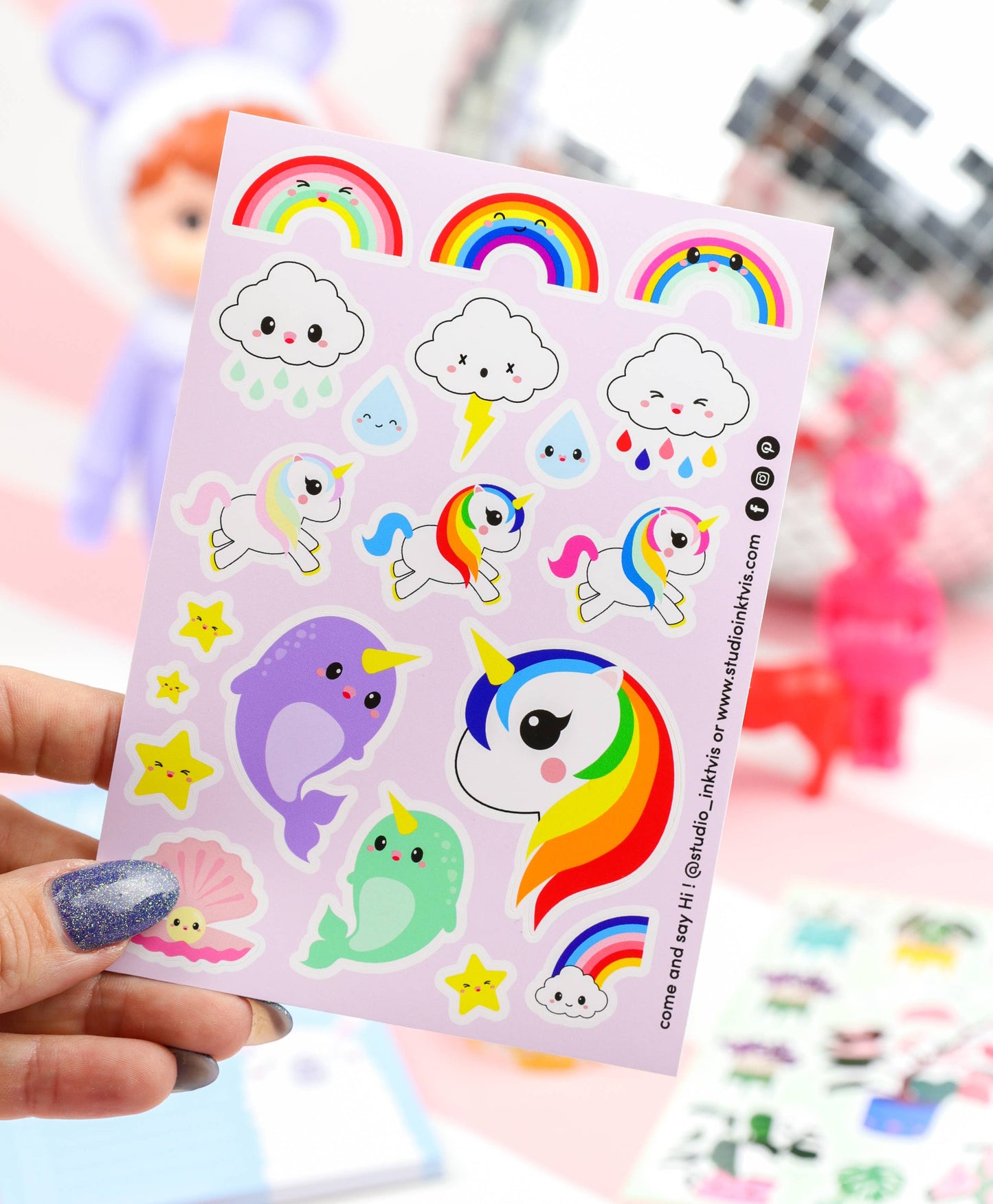 Studio Inktvis B.V. - Stickervel unicorn, narwal en regenboog