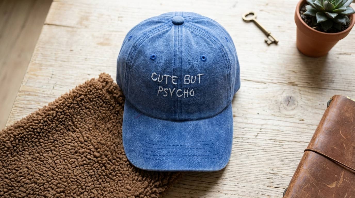 Grasshopper - Schattige maar 'psycho' blauwe geborduurde pet: Blauw