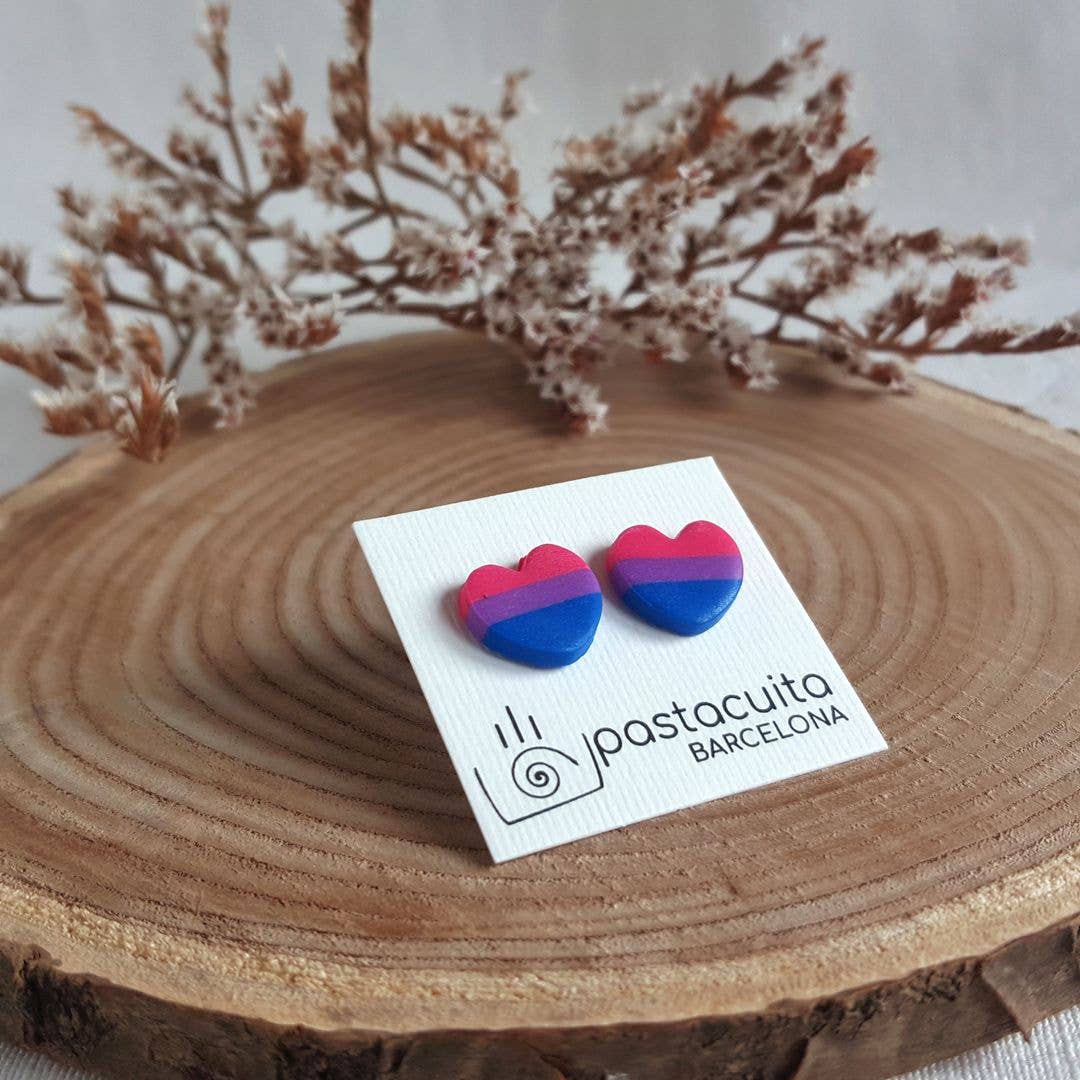 PASTACUITA - Biseksuele pride LGBT oorknopjes van polymer klei: 3 verschillende paren / Roestvrij staal, polymeerklei